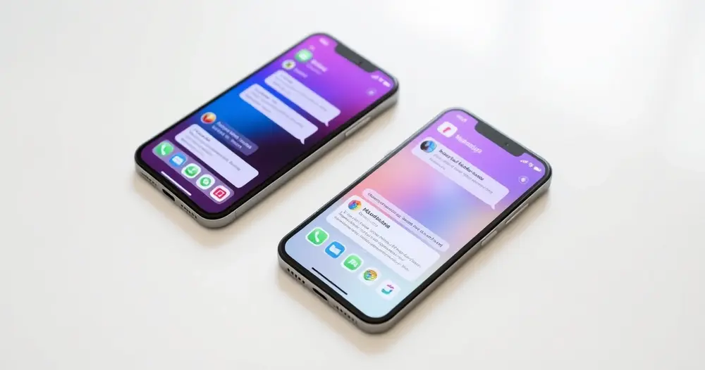 dois celulares lado a lado exibindo o mesmo aplicativo de mensagens